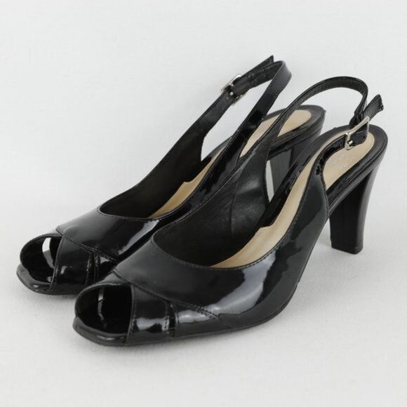 Alex Marie Women's Size 8 Black Patent Leather Slingback Peep Toe Heels - Picture 3 of 10